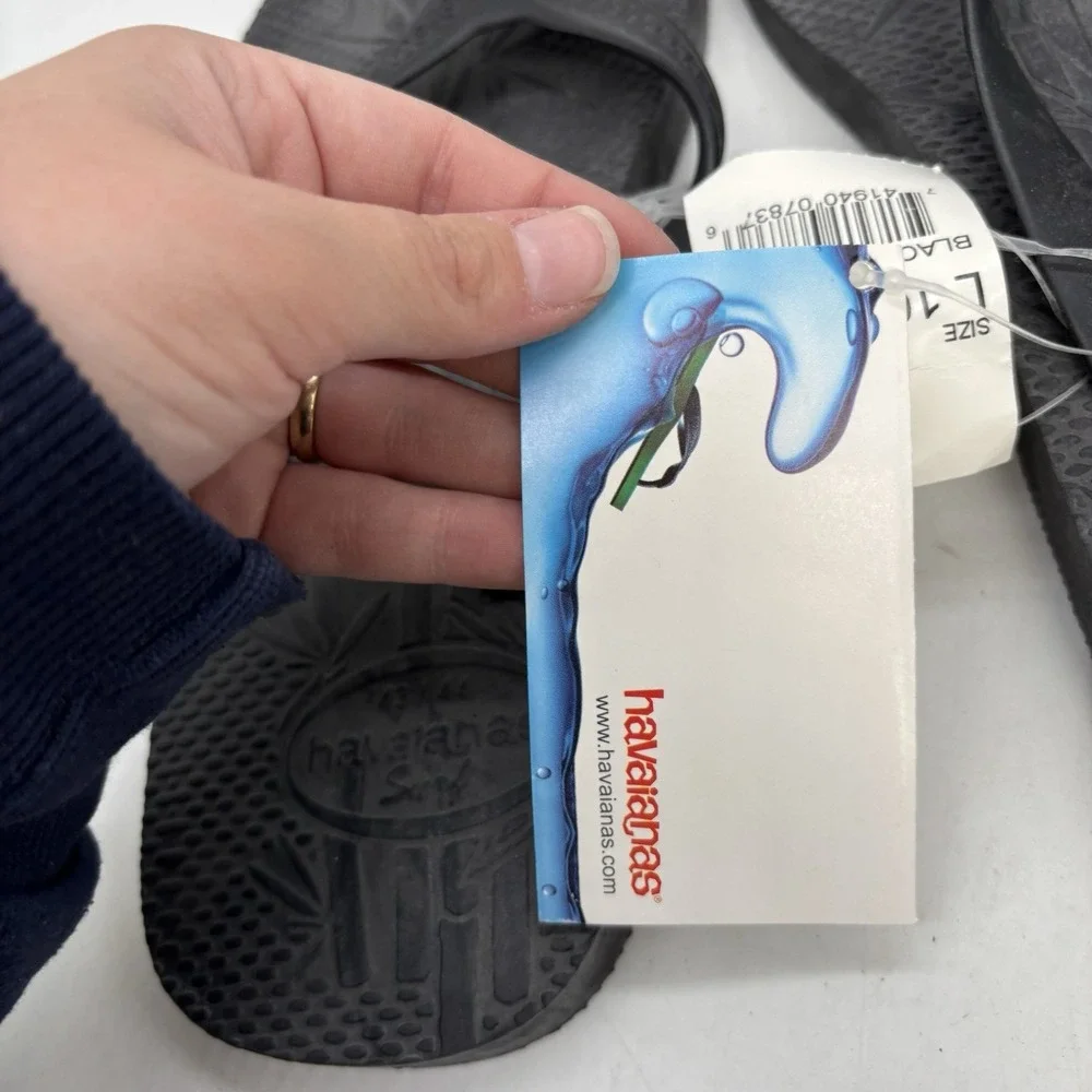 Havaianas Brazil Logo Flip Flops Mens Large 43 Black Slip On Comfort Beach NWT